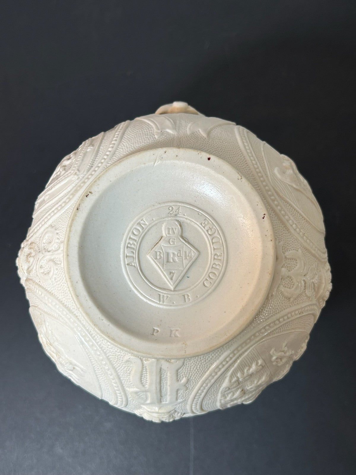 Victorian Relief Moulded Stoneware Jug Pewter Lid Gothic Figures Cobridge 18638