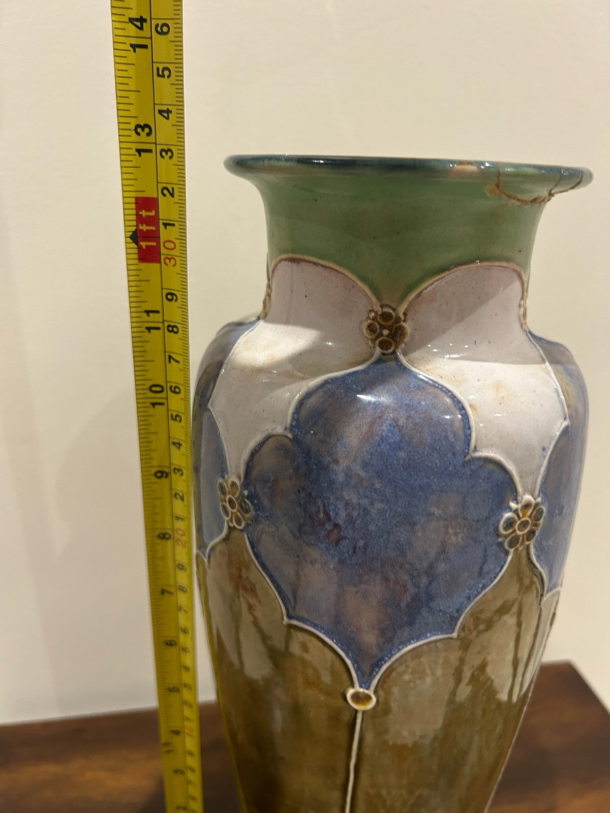 Royal Doulton Lambeth Stoneware Tall Vase Art Nouveau Blue Green A/F7