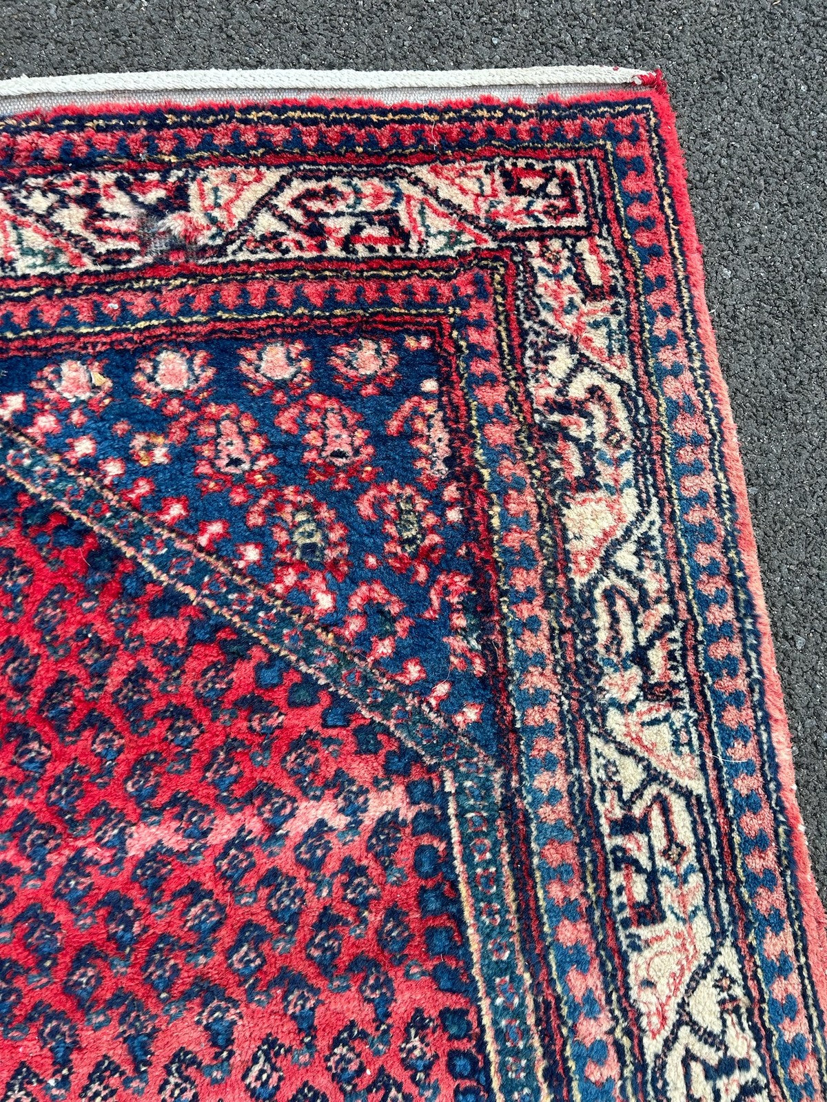 Antique Oriental Hand Knotted Boteh Mir Wool Rug Red Indigo NTC Label 212x135cm11