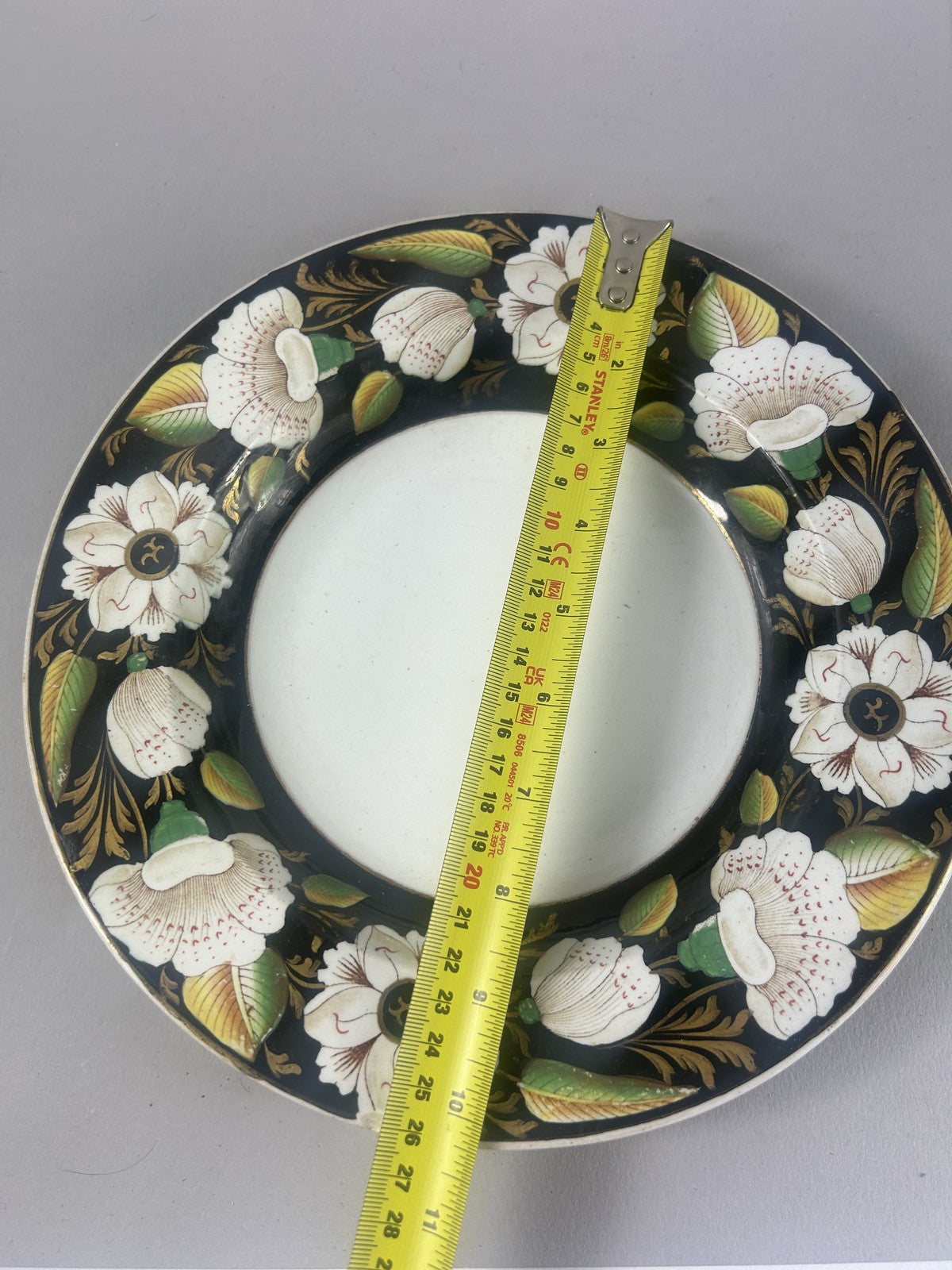Rare Ashworth Ironstone Black Ground Floral Dinner Plate 26cm