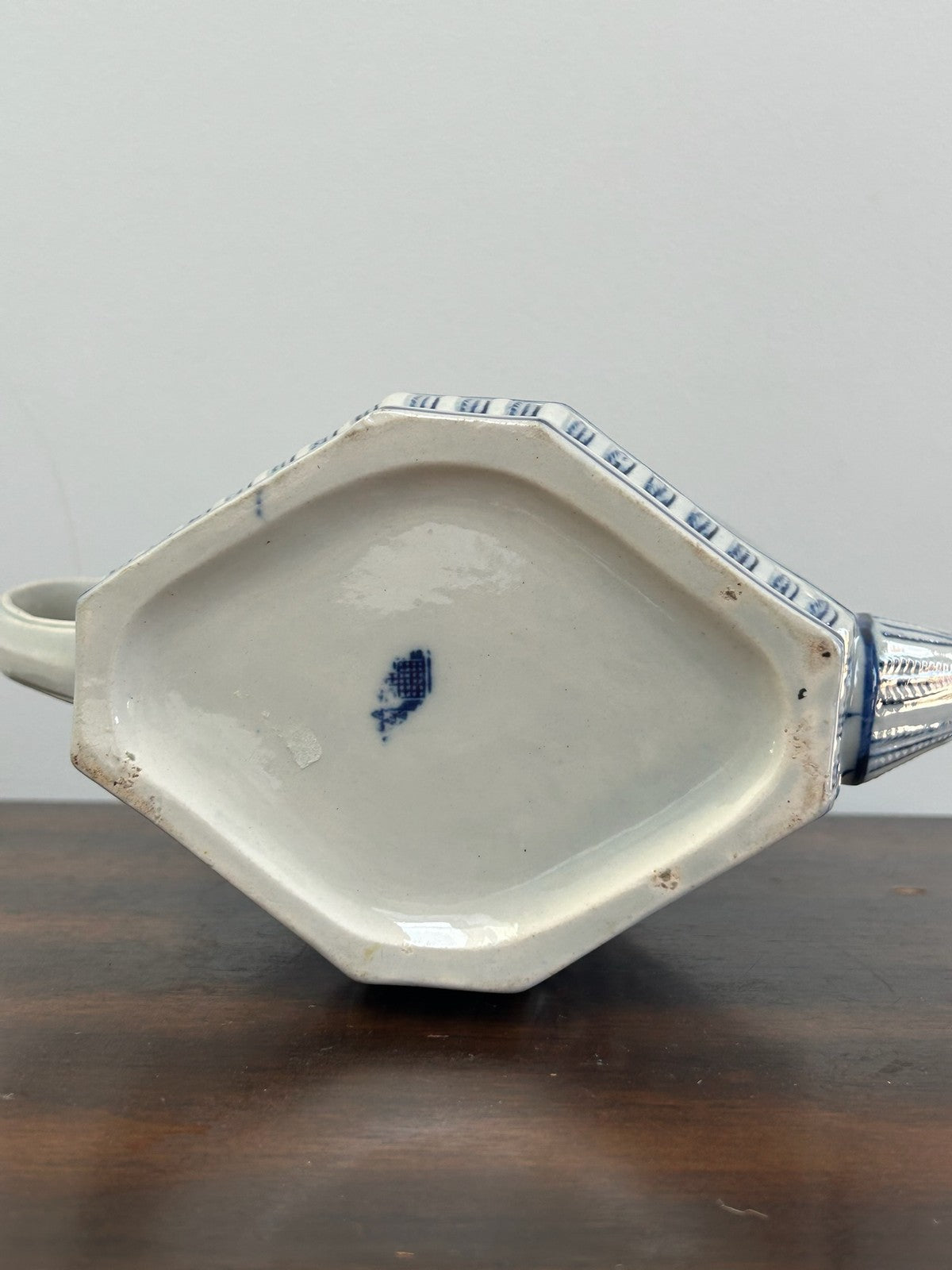 Antique Pearlware Blue White Chinoiserie Teapot Georgian c.18108