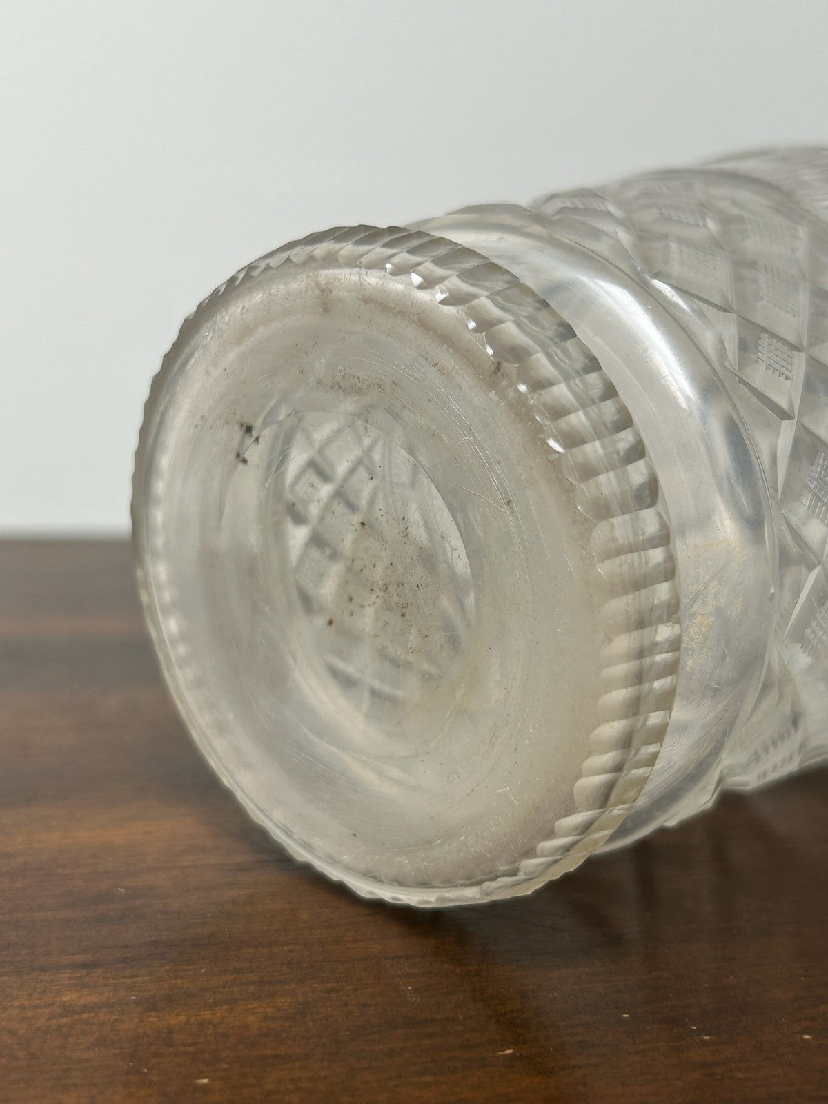 Cut Glass Jar with Plated Lid Faceted Hobnail 17cm5