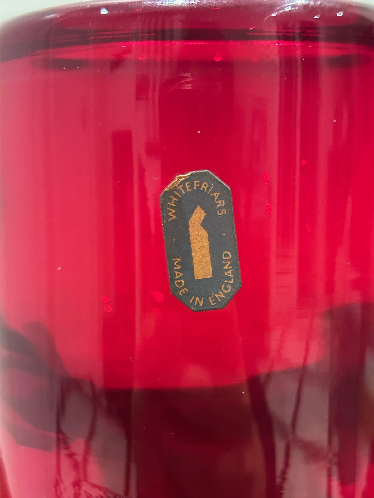 Whitefriars Ruby Red Glass Cylinder Vase Original Foil Label5