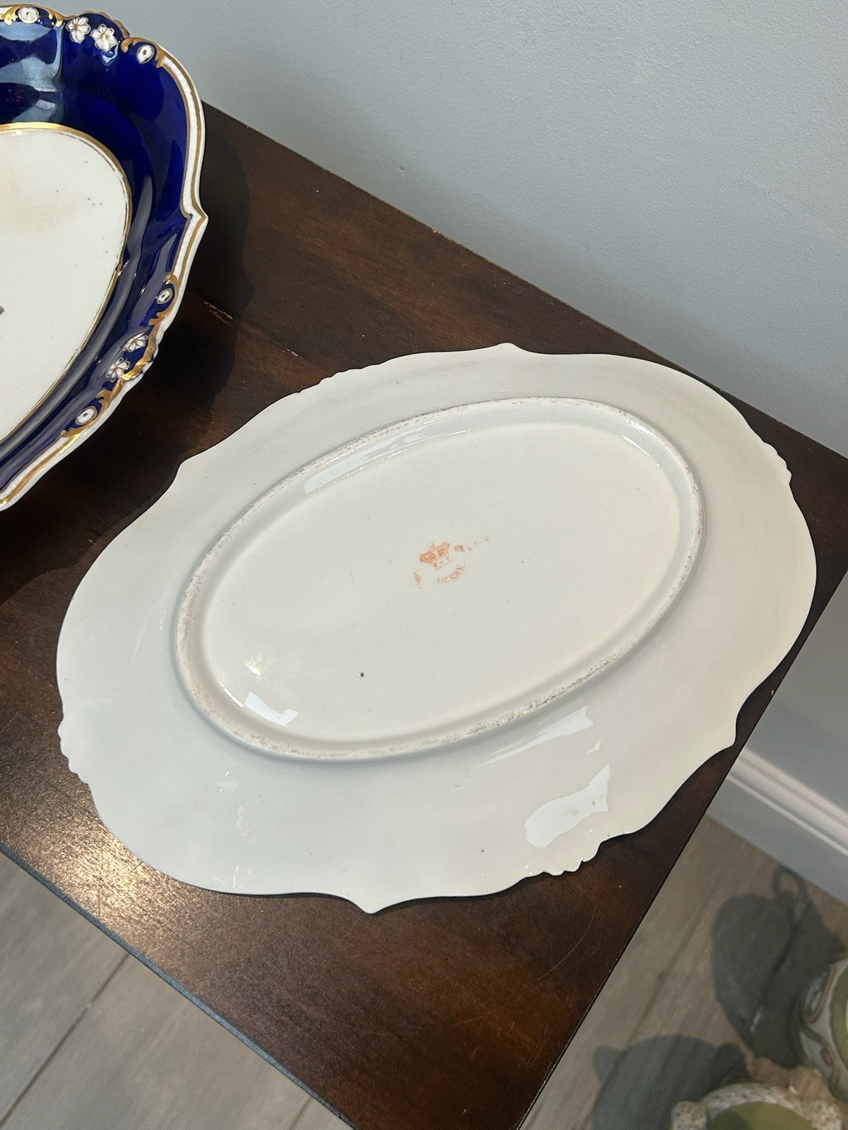 Pair Bloor Derby Oval Dessert Dishes Cobalt Gilt Borders Floral Sprays c.183012