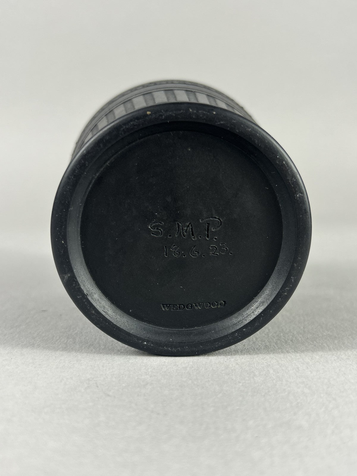 Antique Wedgwood Black Basalt Engine Turned Vase c.1923, 10cm