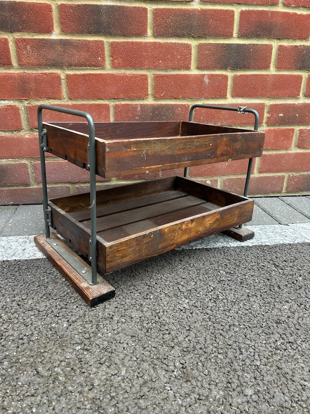 Vintage TwoTier Wooden & Metal Document Tray Letter Tray Office Desk12