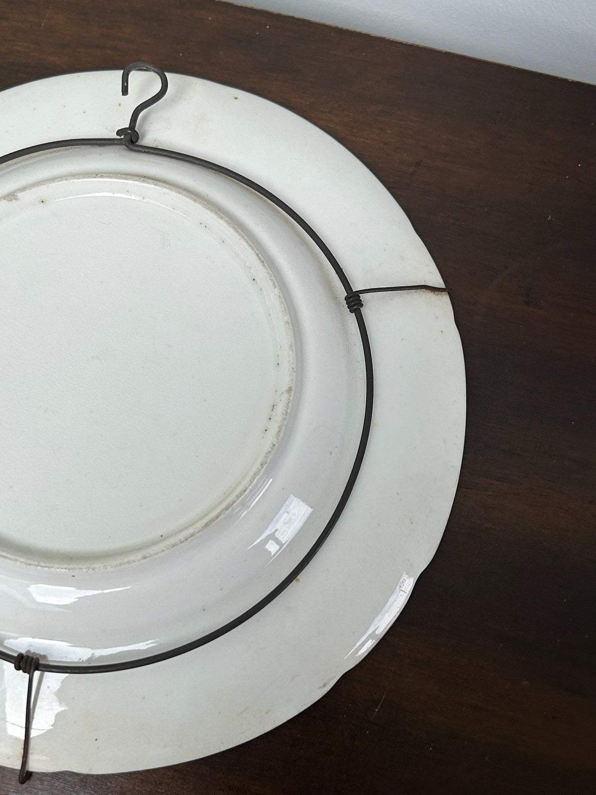 Antique English Porcelain Plate Hand Painted Floral Sprays Wire Hanger6