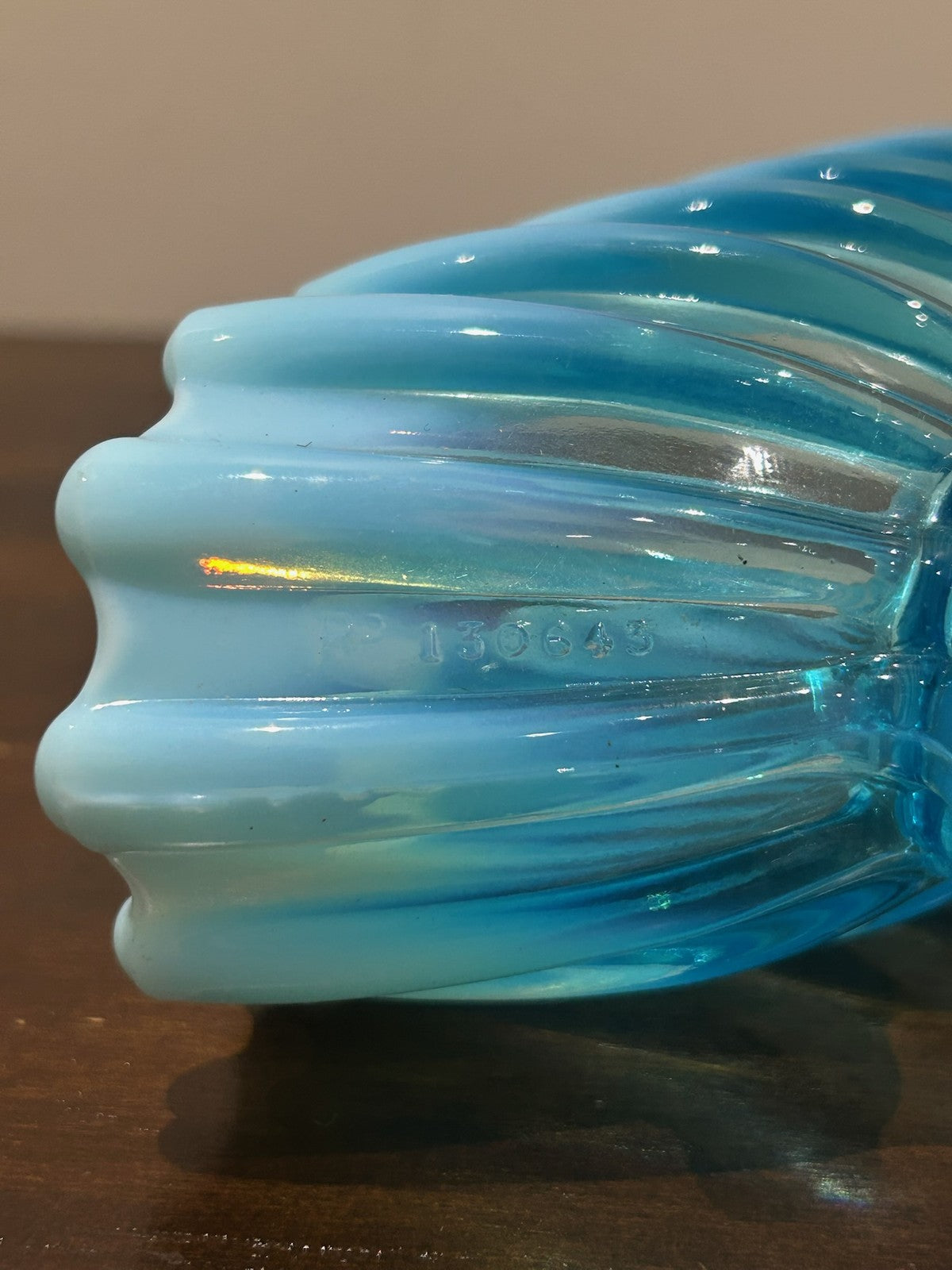 Pair Victorian Blue Pearline Opalescent Glass Basket Vases13