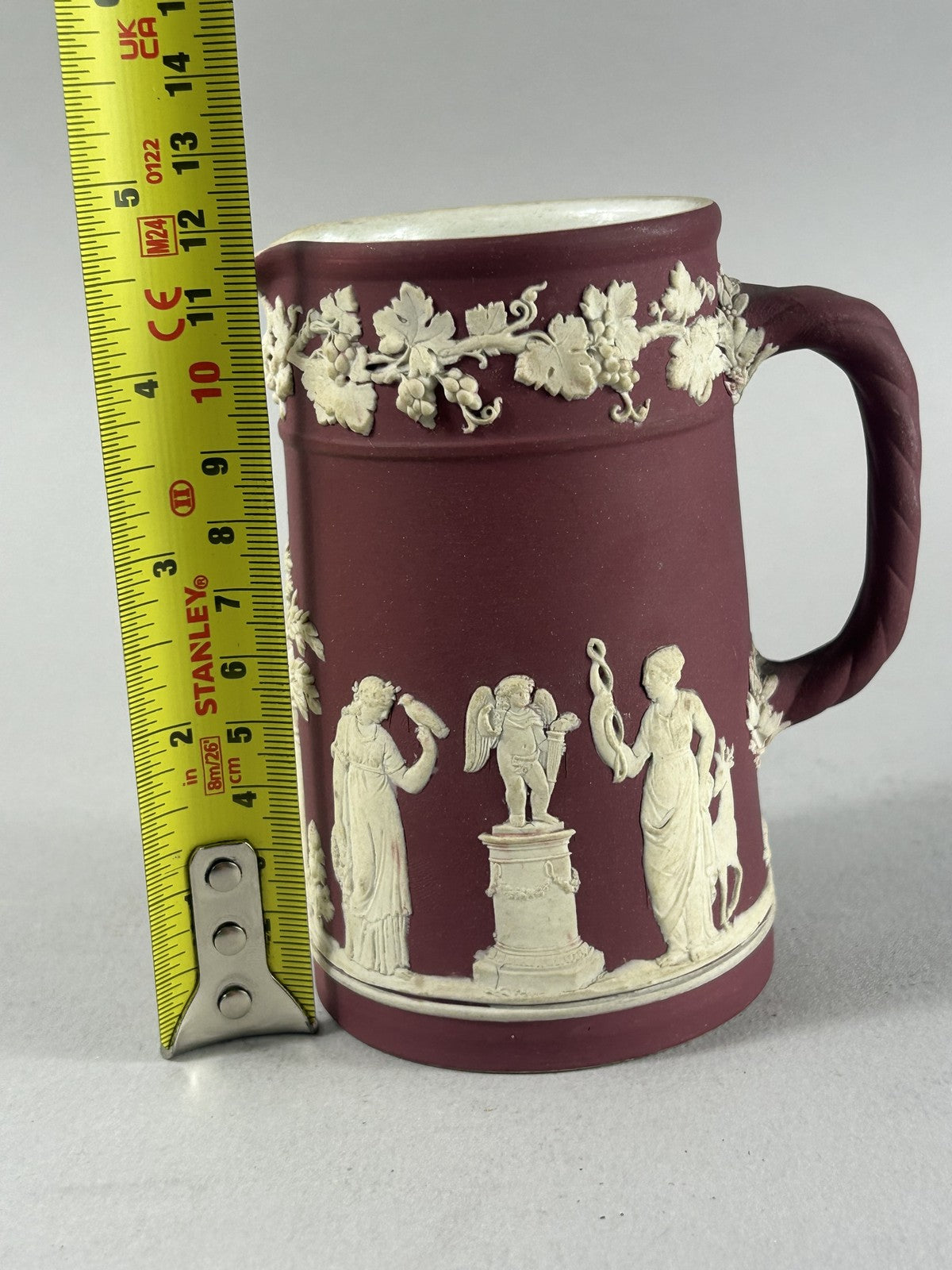 Antique Crimson Wedgwood Jasperware Classical Relief Jug 14cm
