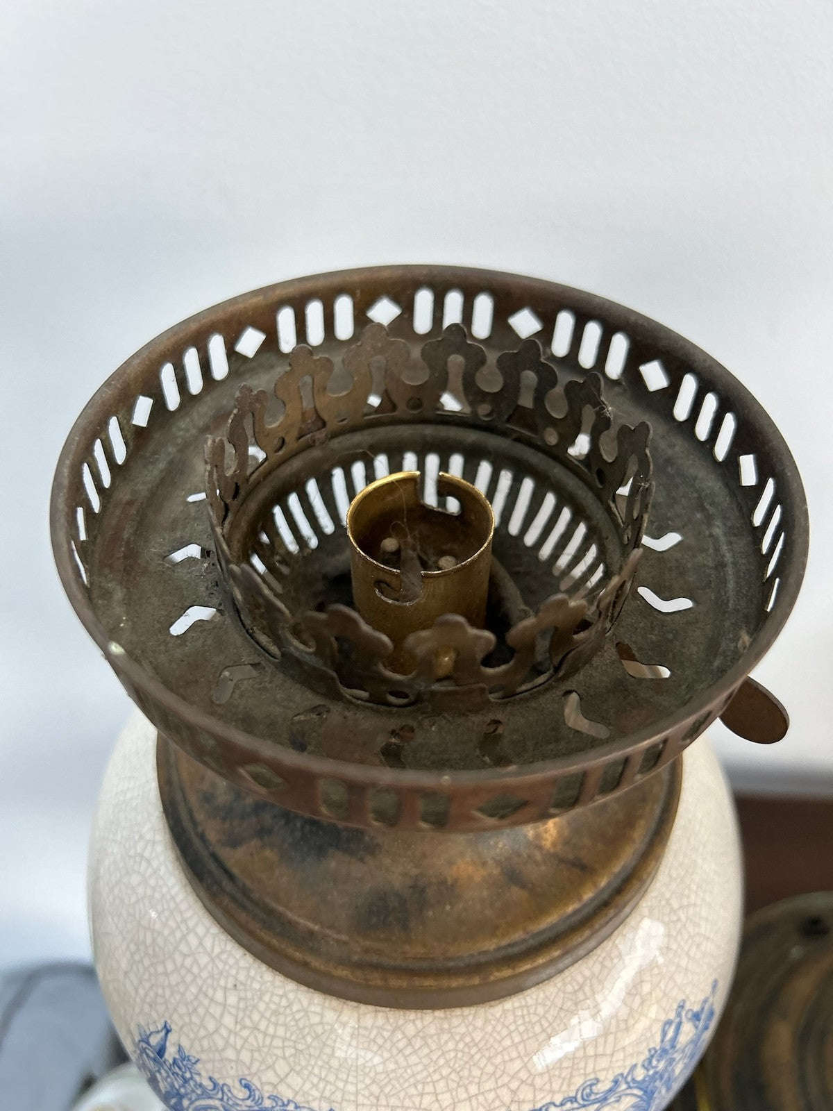 Pair Victorian Style Advertising Oil Lamps Grocer & Liquor A/F14