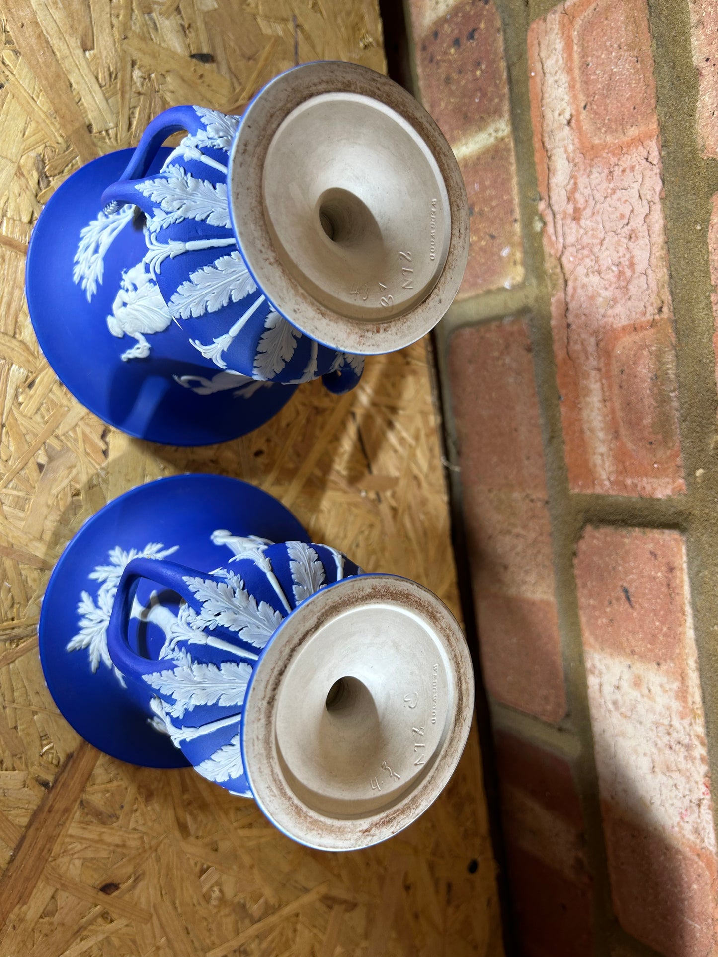 Wedgwood Pair Blue Potpourri Campana Urn Vases