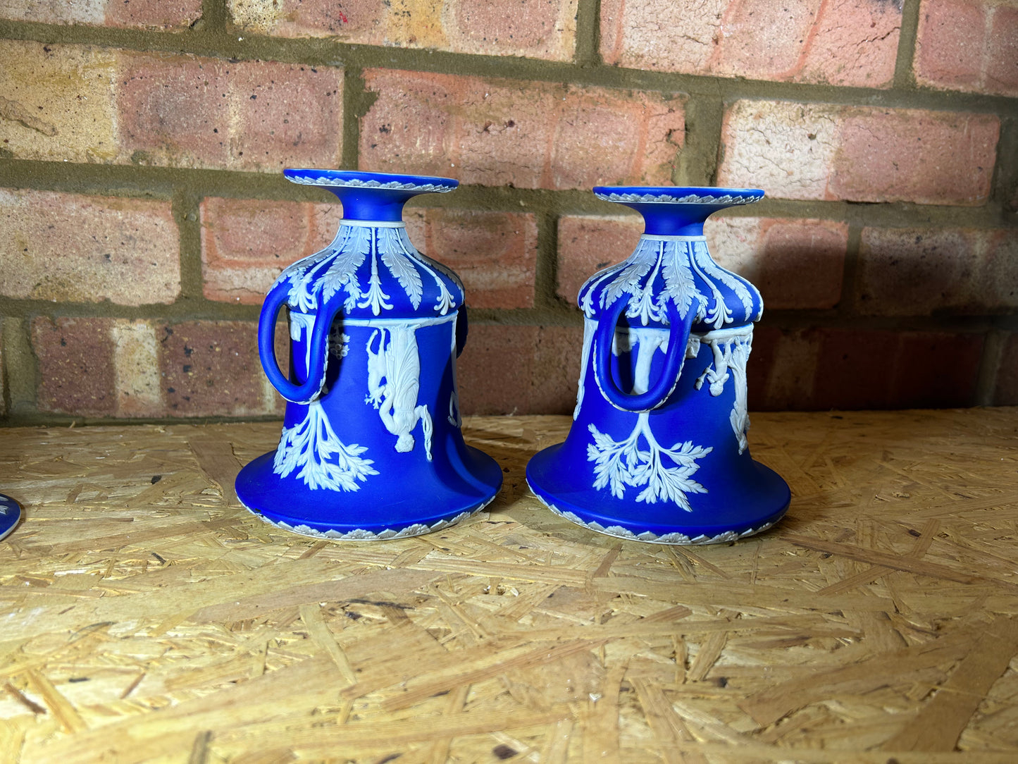 Wedgwood Pair Blue Potpourri Campana Urn Vases