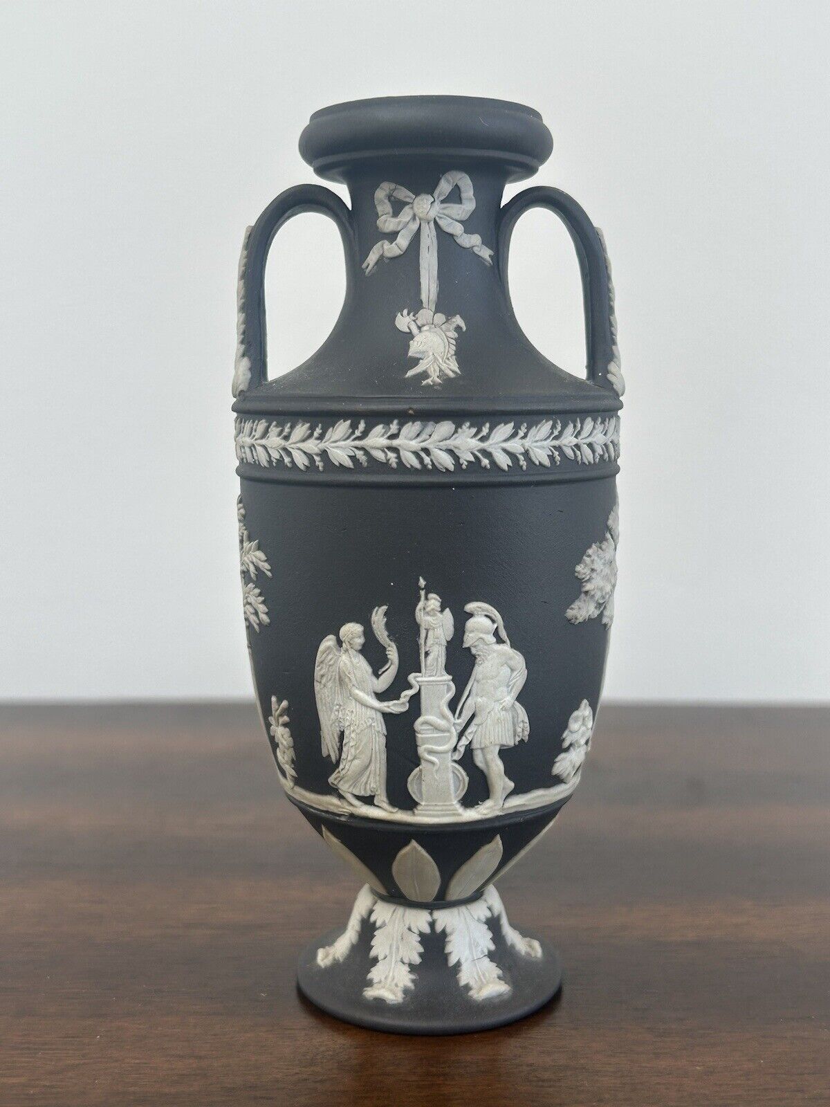 Wedgwood Jasperware Minature Trophy Vase Black Urn Vase Wegwood