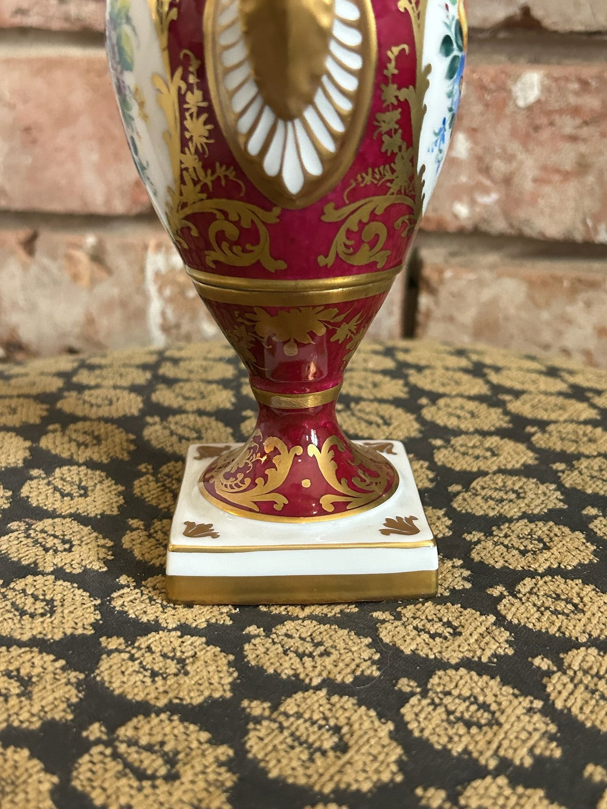 Le Tallec Paris Hand Painted Porcelain Twin Handled Urn Vase Maroon Gilt Floral13