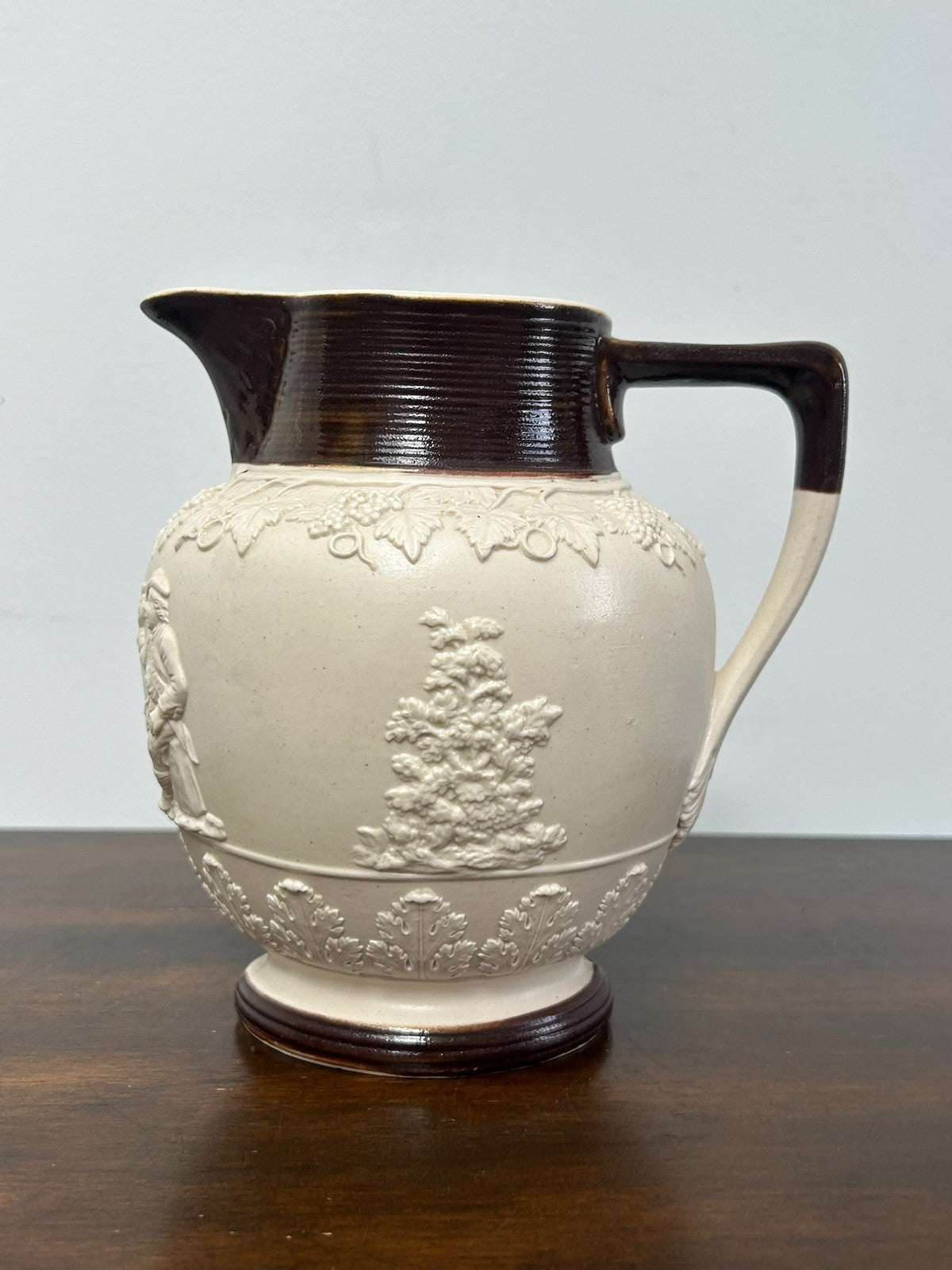 Turner Stoneware Jug 17cm Cupid Bacchanalian Relief Georgian c1810 Antique0