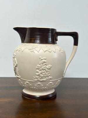 Turner Stoneware Jug 17cm Cupid Bacchanalian Relief Georgian c1810 Antique