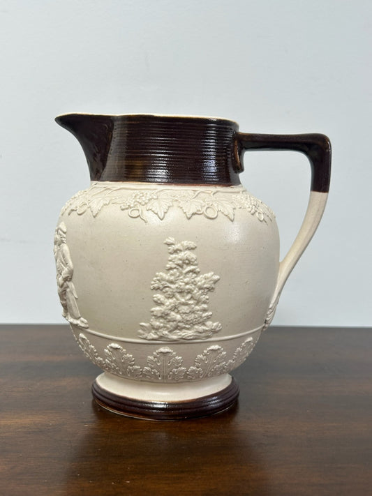 Turner Stoneware Jug 17cm Cupid Bacchanalian Relief Georgian c1810 Antique0