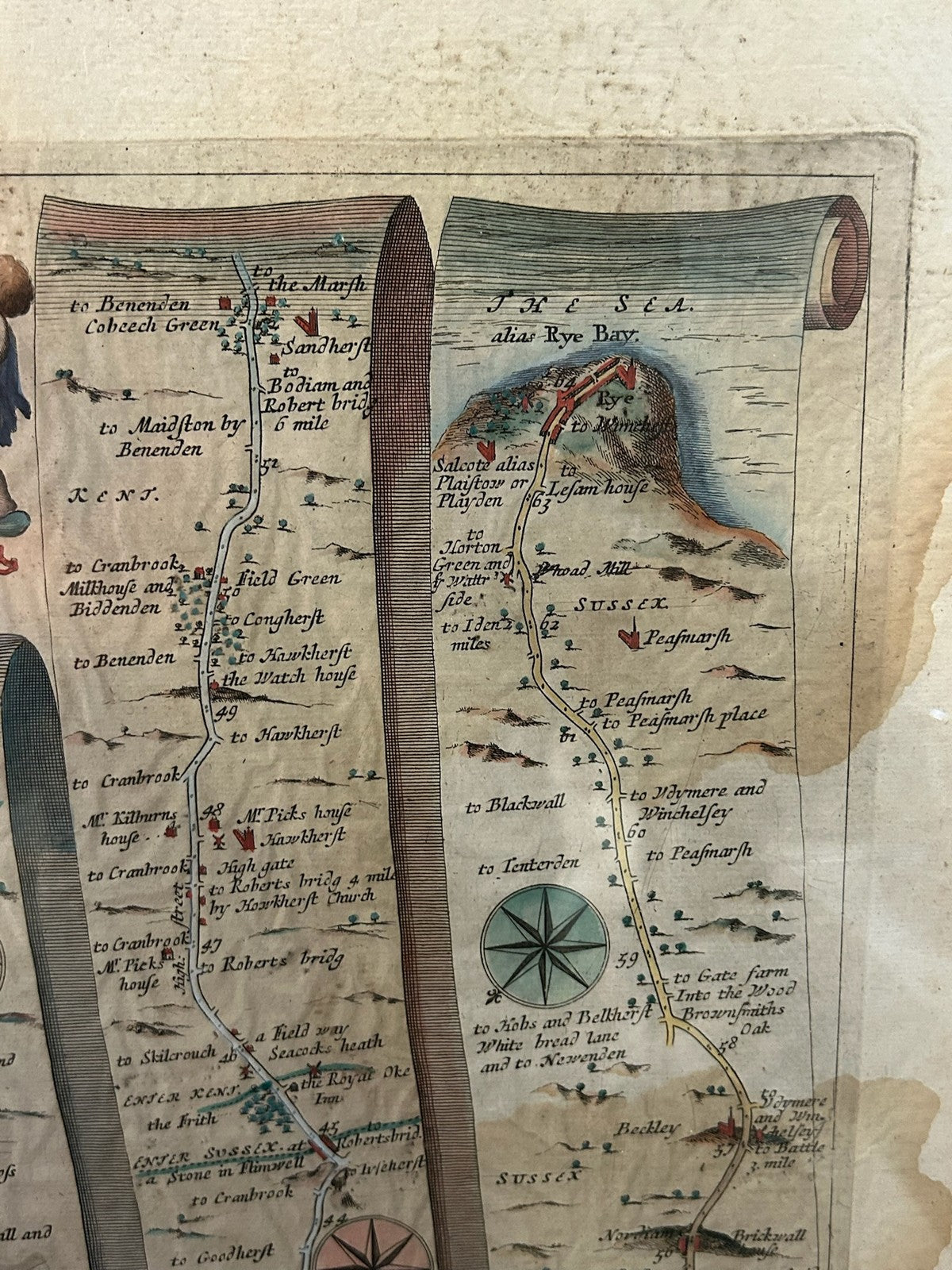 John Ogilby 1675 Road Map London to Rye Sussex Britannia Strip Map Framed5