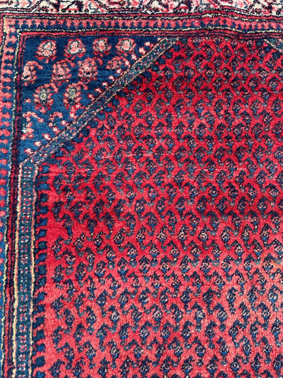 Antique Oriental Hand Knotted Boteh Mir Wool Rug Red Indigo NTC Label 212x135cm10