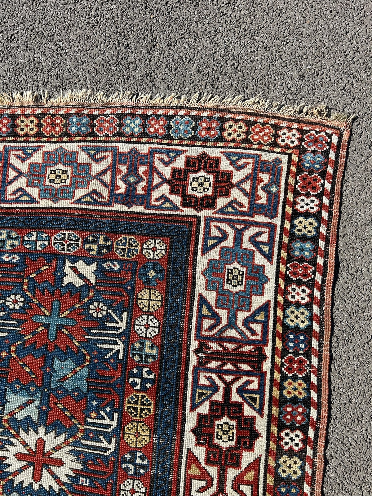 Antique Caucasian Kuba Shirvan Afshan Rug Hand Knotted Wool Blue 19thC 150x100cm9