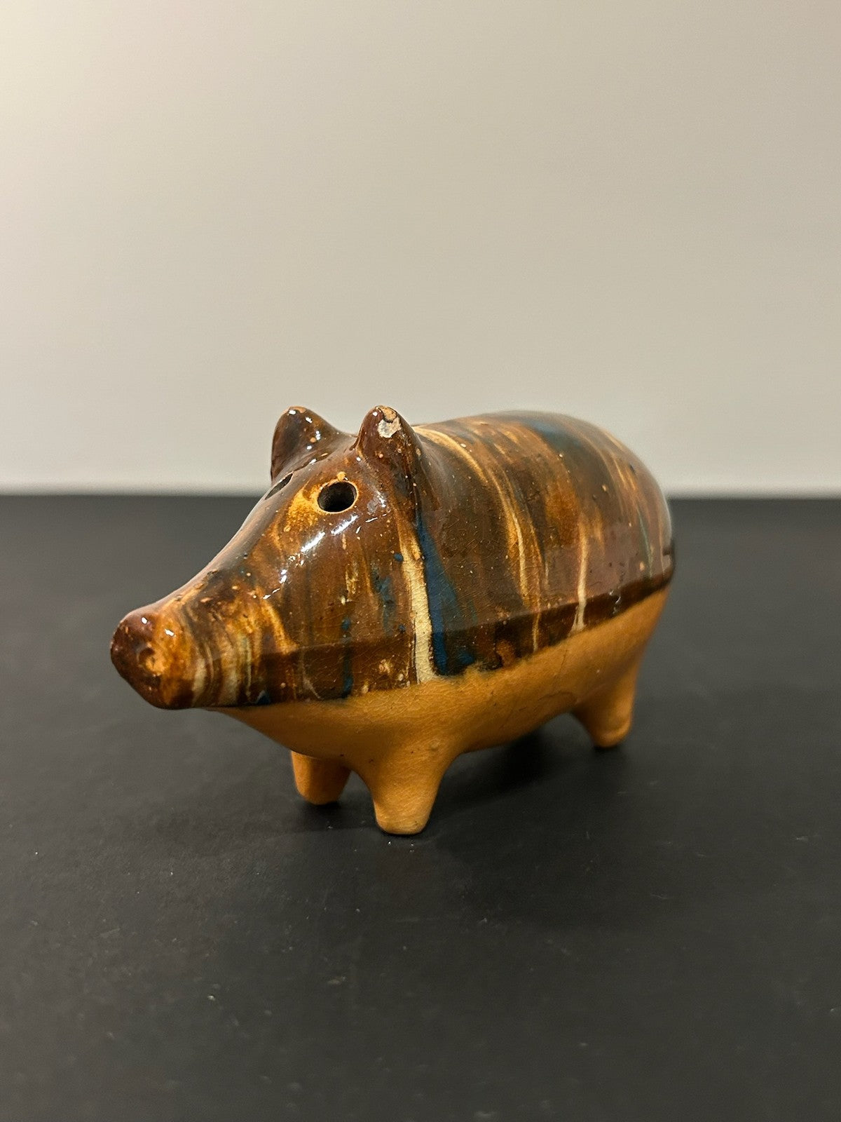 Antique 19th Century Slipware Pig Money Box Trailed Slip Earthenware Folk 11cm0