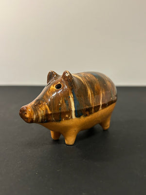 Antique 19th Century Slipware Pig Money Box Trailed Slip Earthenware Folk 11cm