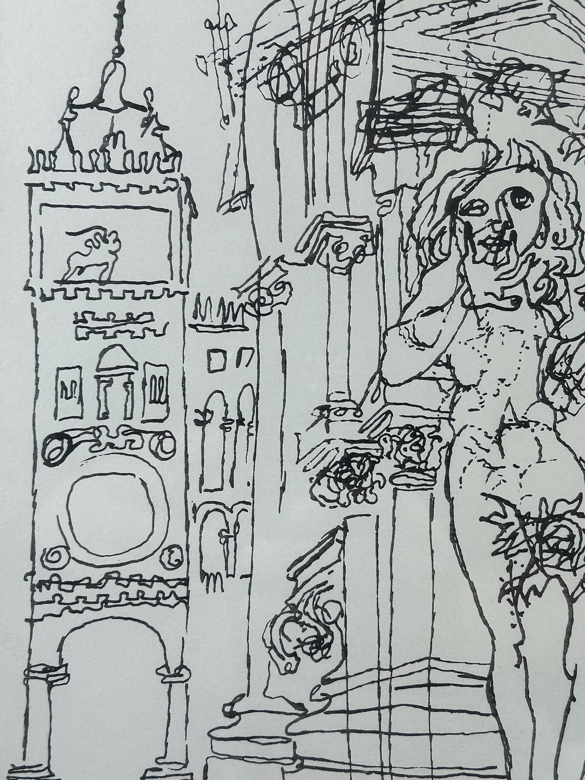 Nan Lurie Original Signed Pen & Ink Drawing Figures Architecture WPA Artist5