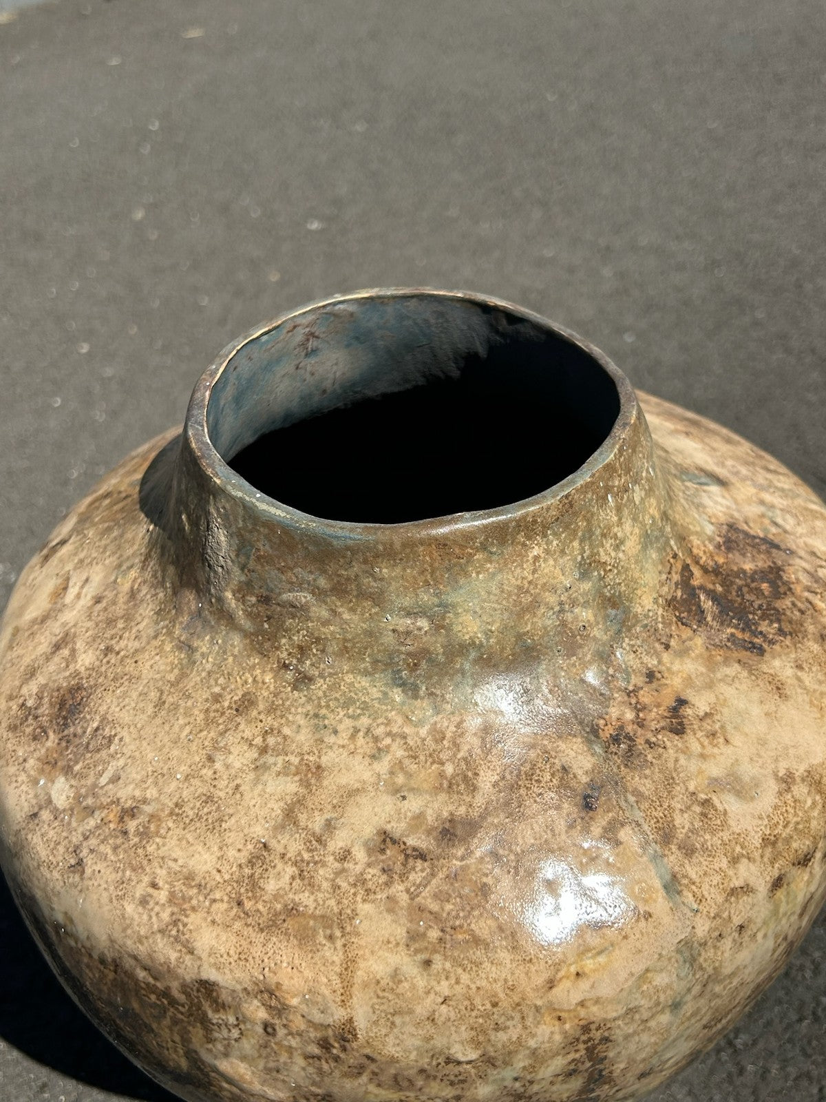 Averil Ainley Studio Pottery Vase Large Mottled Brown Cream Glaze Signed Label13