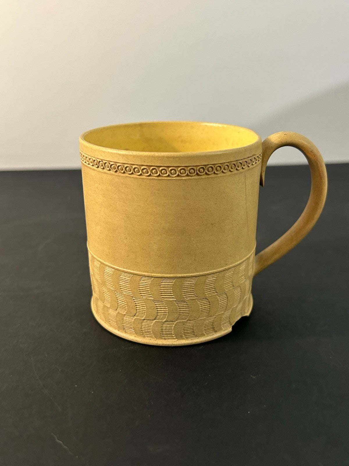 Antique English Caneware Cup c1800 1820 Engine Turned Basketweave 8cm A/F5