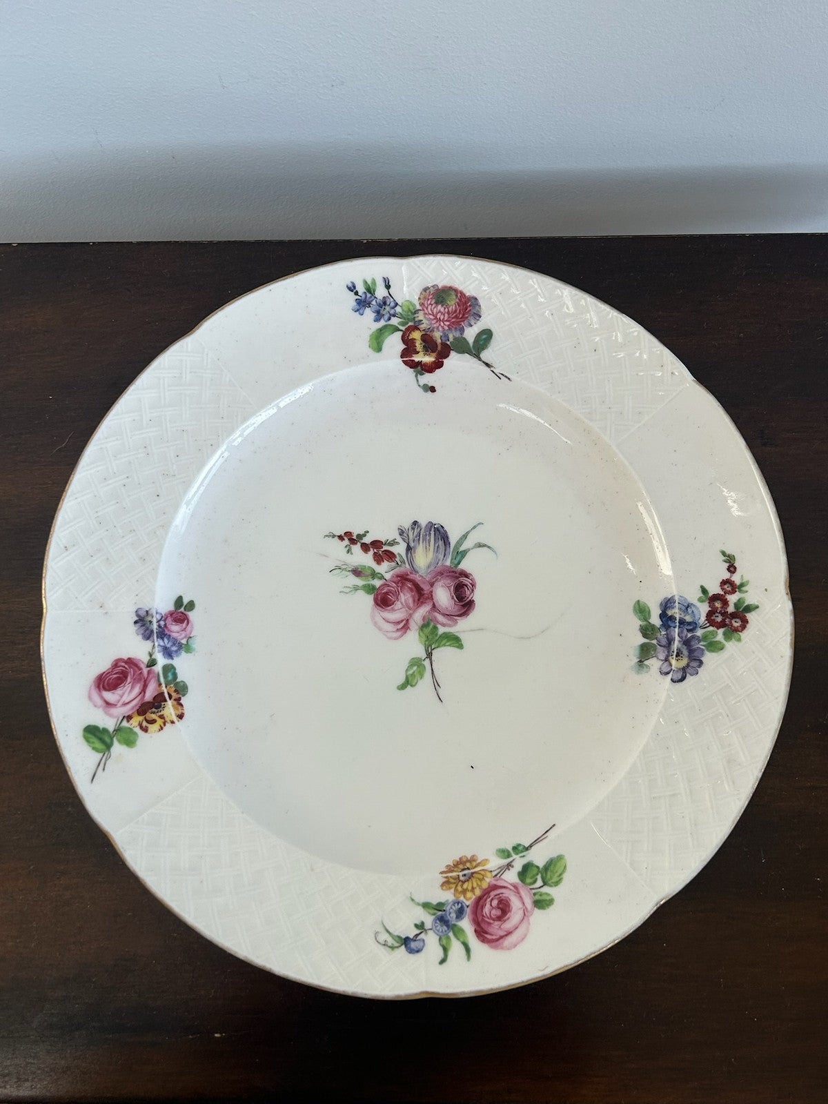 Sevres 18th C Hand Painted Floral Plate Blue 'N' Date Mark 1766 24cm1