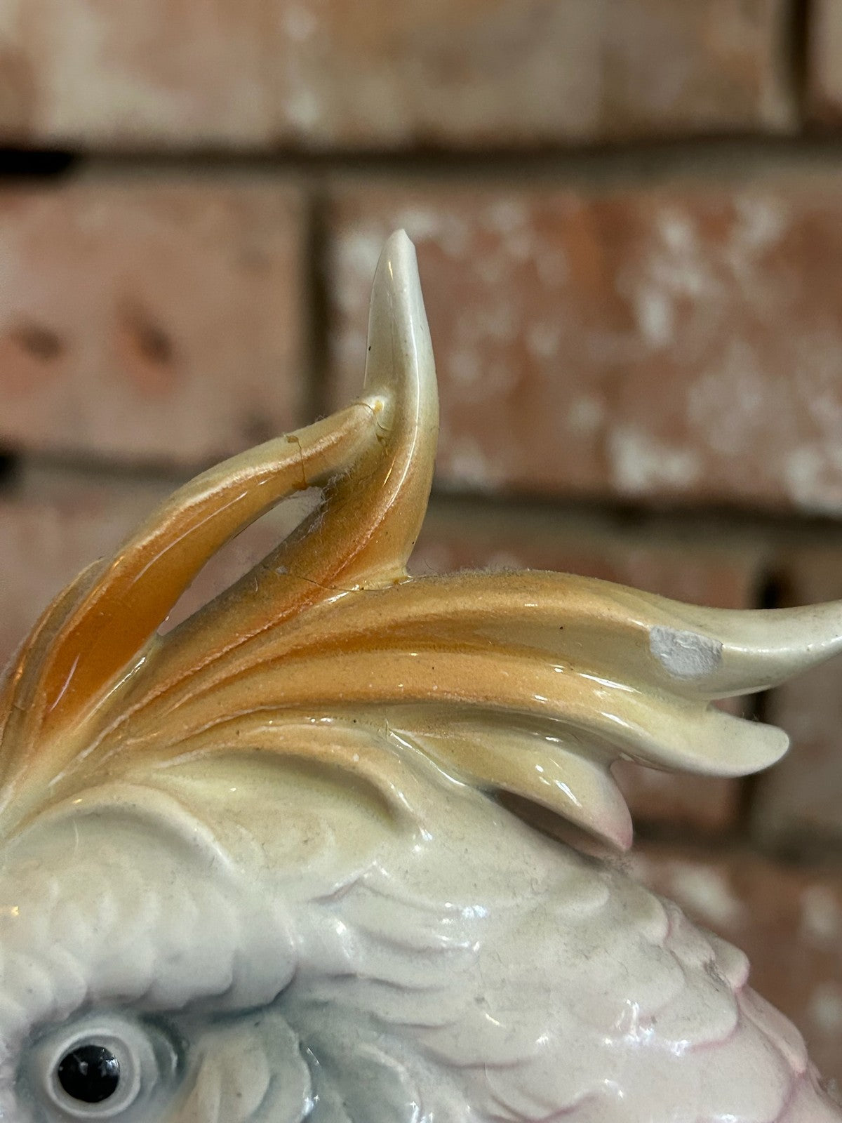 Vintage Continental Porcelain Cockatoo Bird Figurine Pink Yellow Crest Perched8