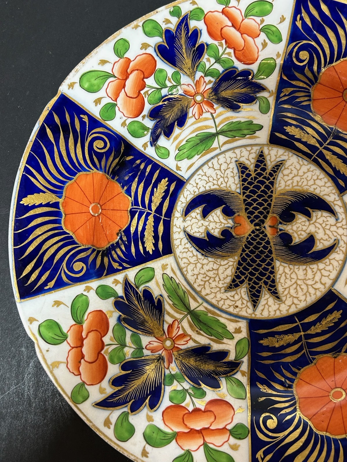 Antique English Porcelain Imari Plate Old Japan Pattern Cobalt Gilt 22cm AF1