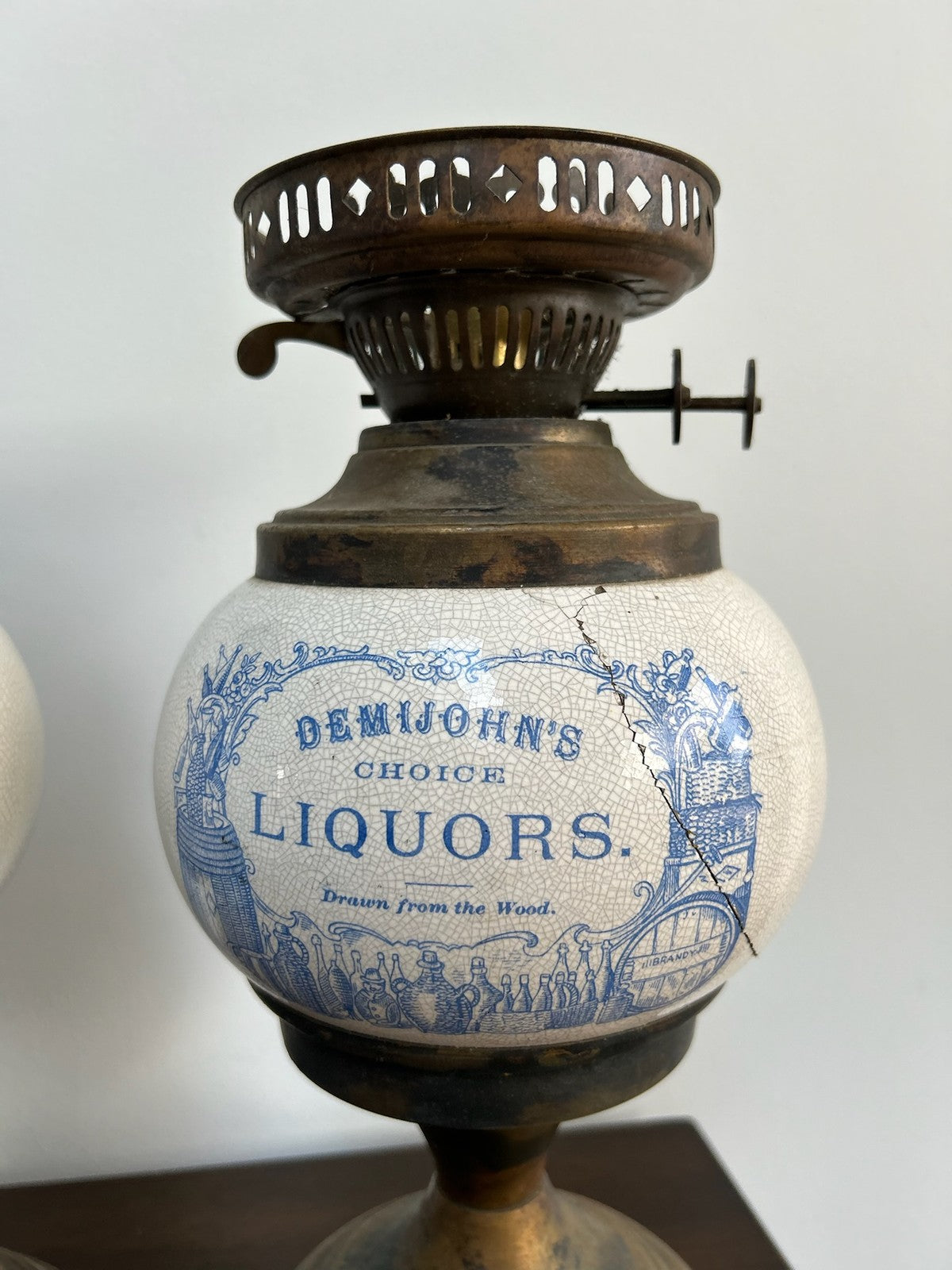 Pair Victorian Style Advertising Oil Lamps Grocer & Liquor A/F11