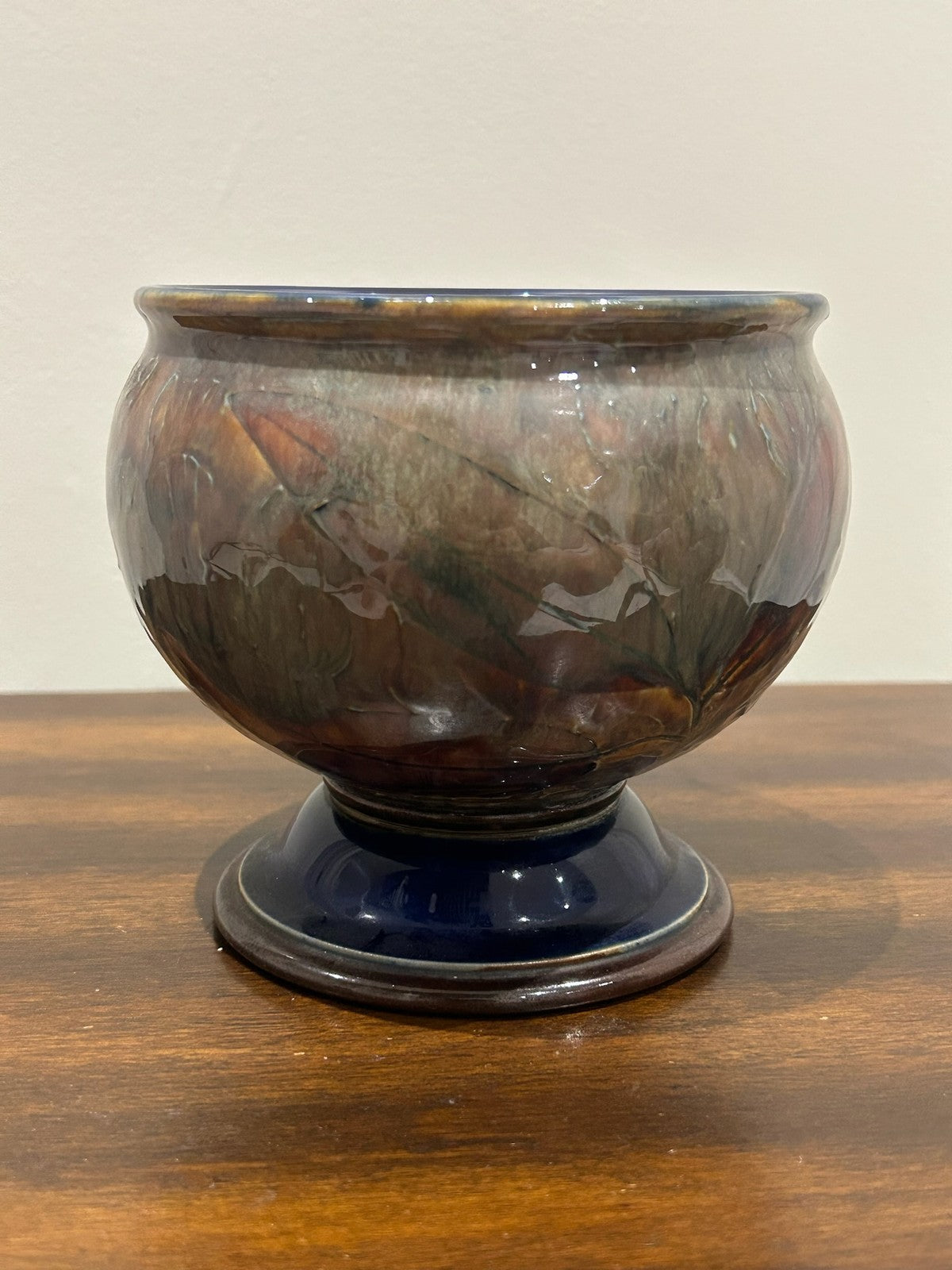 Royal Doulton Lambeth Stoneware Footed Bowl Mottled Glaze2