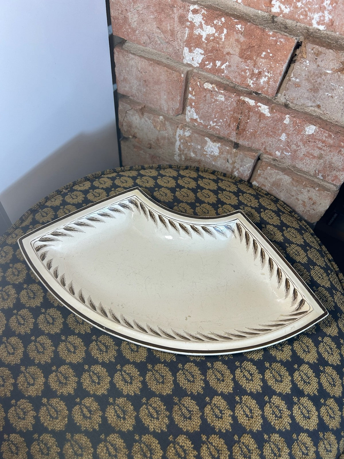 Antique Wedgwood Creamware Supper Set Segment Dish Brown Leaf Border c18001
