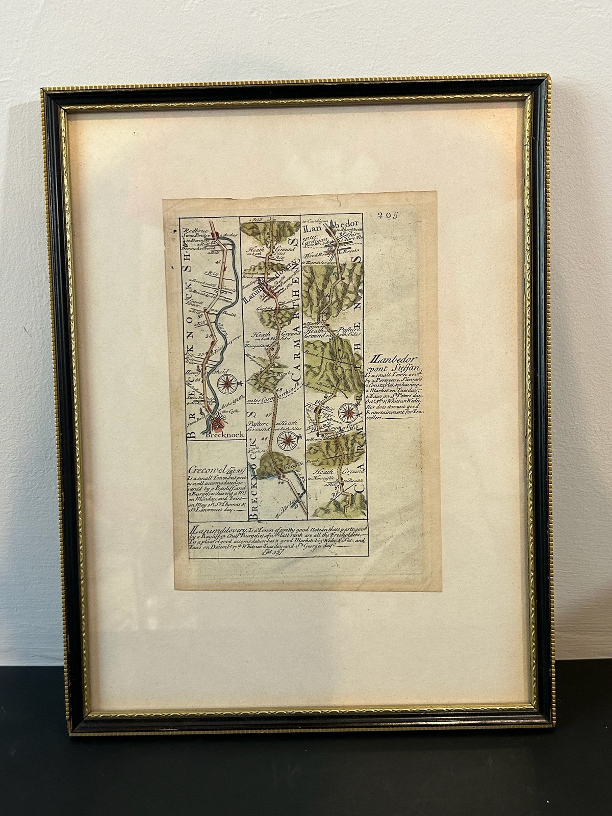 Owen Bowen Britannia Depicta Road Map Brecknock Llanbedr Wales c1720 Framed0