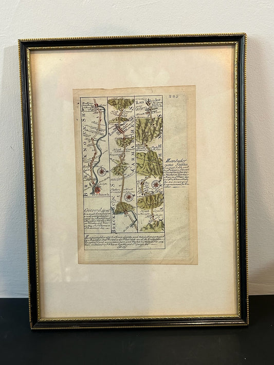 Owen Bowen Britannia Depicta Road Map Brecknock Llanbedr Wales c1720 Framed0