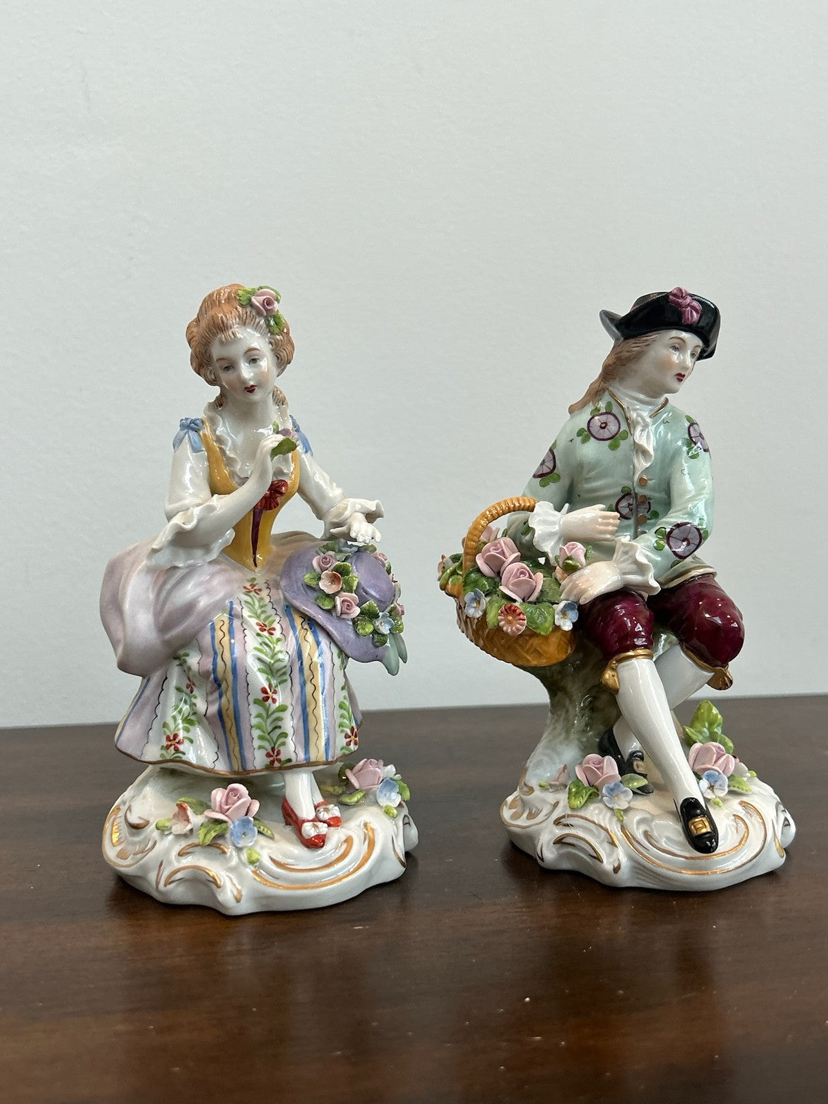Pair Continental Dresden Style Porcelain Figures Courting Couple0