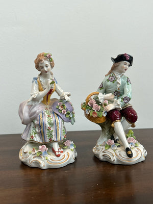 Pair Continental Dresden Style Porcelain Figures Courting Couple
