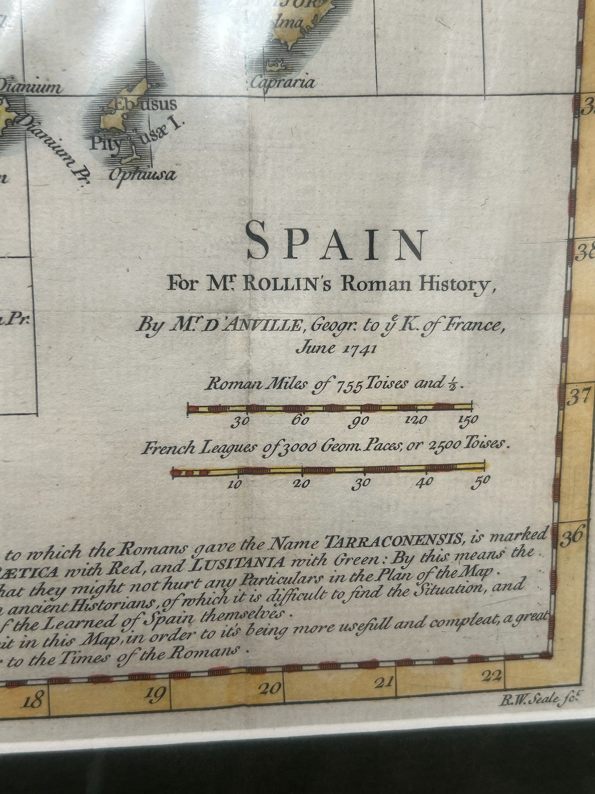 Spain Antique Map R.W. Seale for Rollin's Roman History after D'Anville 17413