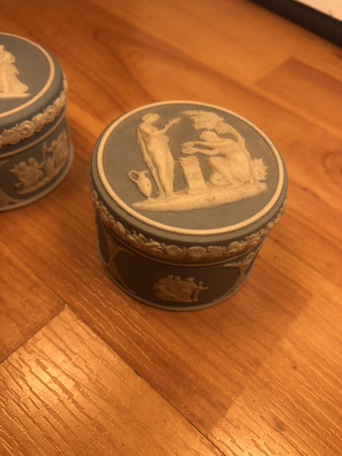 Pair light blue early wedgwood pill boxes - 19th century