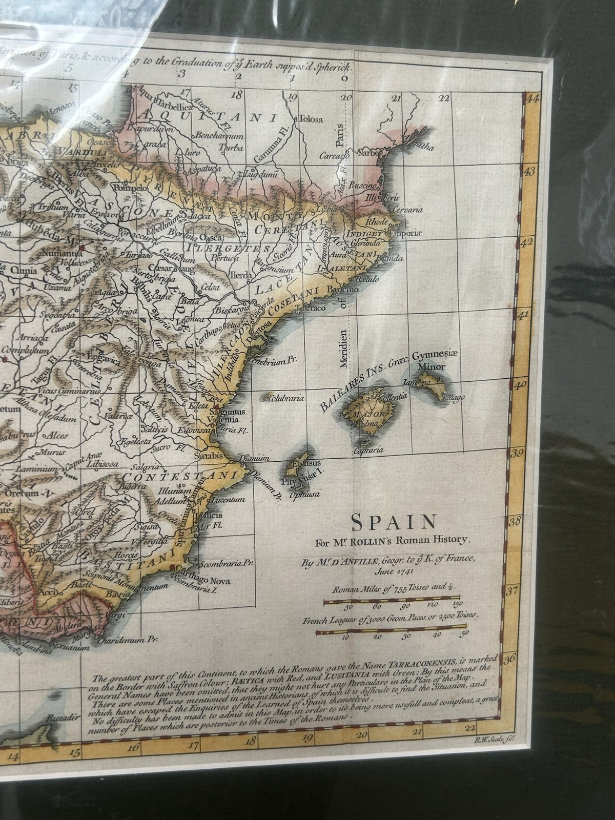 Spain Antique Map R.W. Seale for Rollin's Roman History after D'Anville 17412
