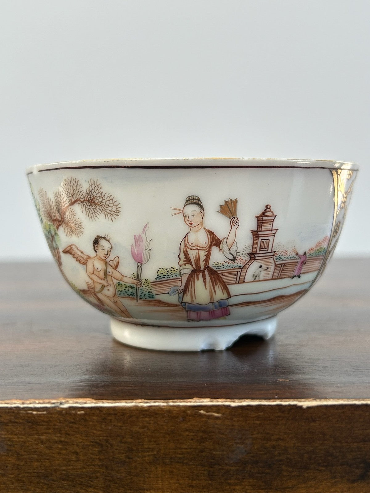 Antique Chinese Export Mandarin Palette Tea Bowl Figures Lattice A/F3