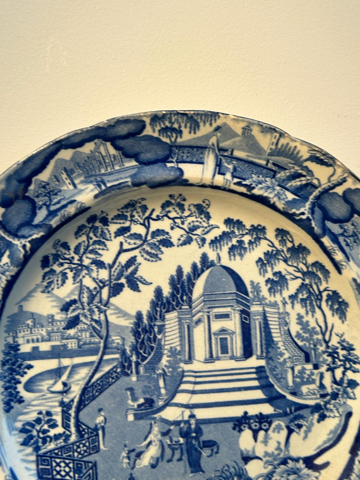 Antique Staffordshire Blue White Plate Classical Temple c1820 Transferware4