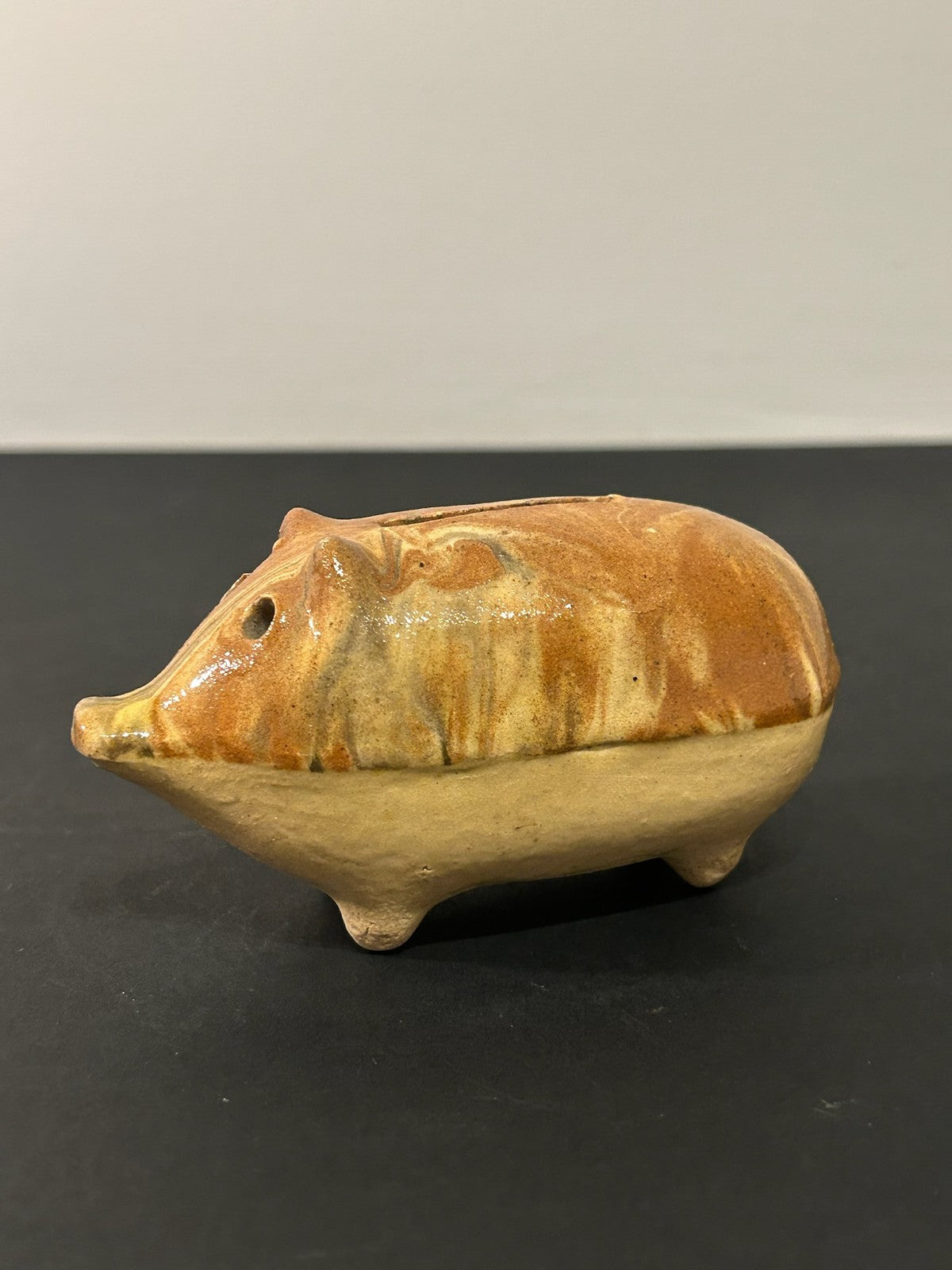 Antique 19th Century Slipware Pig Money Box Combed Slip Honey Glaze Folk 11cm6