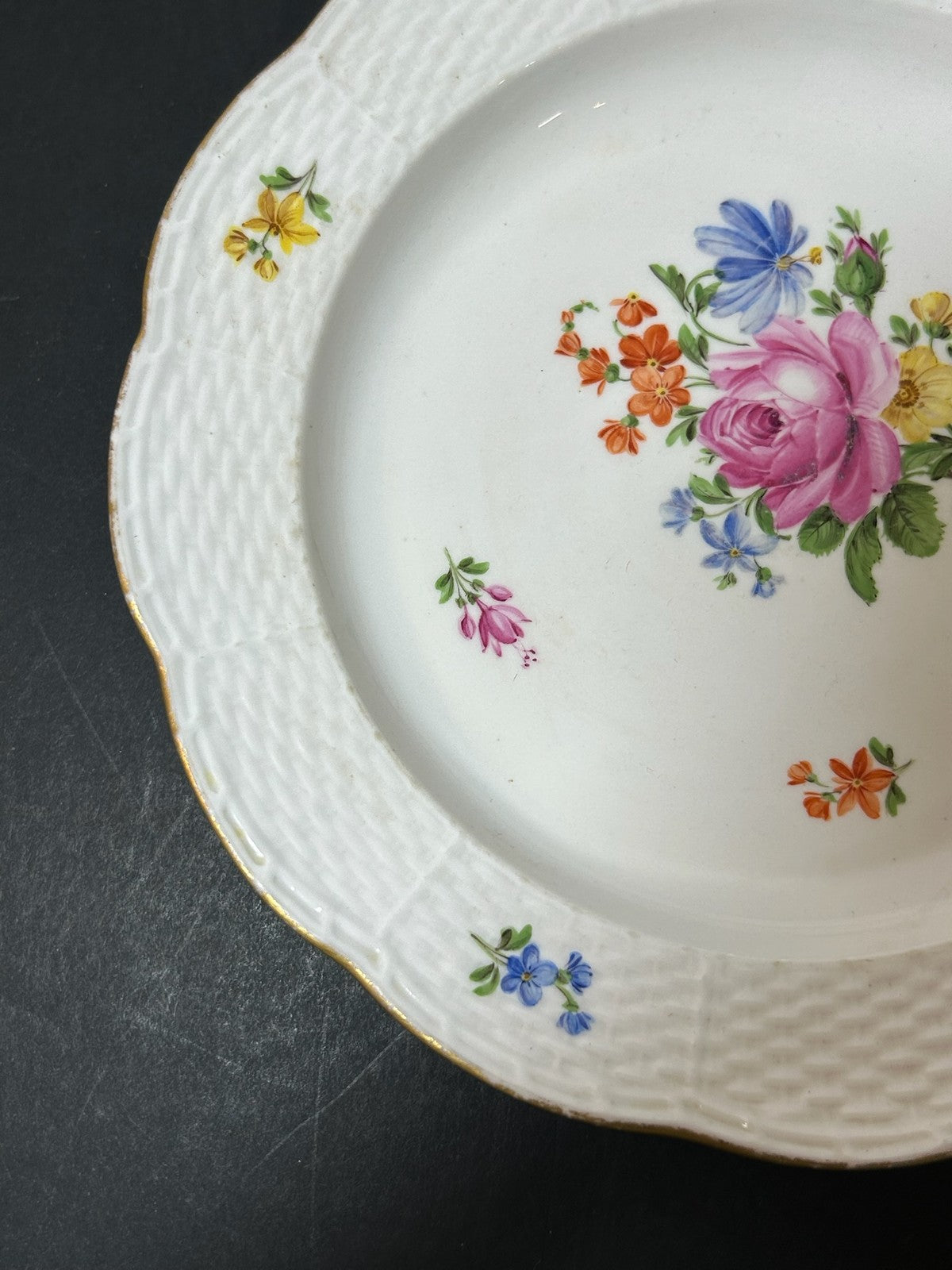 Antique Meissen Porcelain Plate Deutsche Blumen Basketweave Border 19cm A/F2