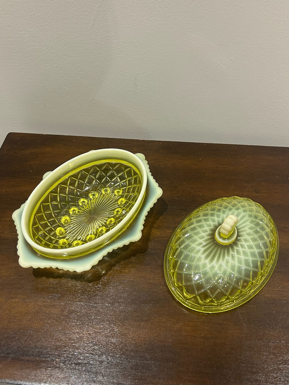 Davidson Primrose Pearline Uranium Glass Butter Cheese Dish Quilted Pillow Sham6