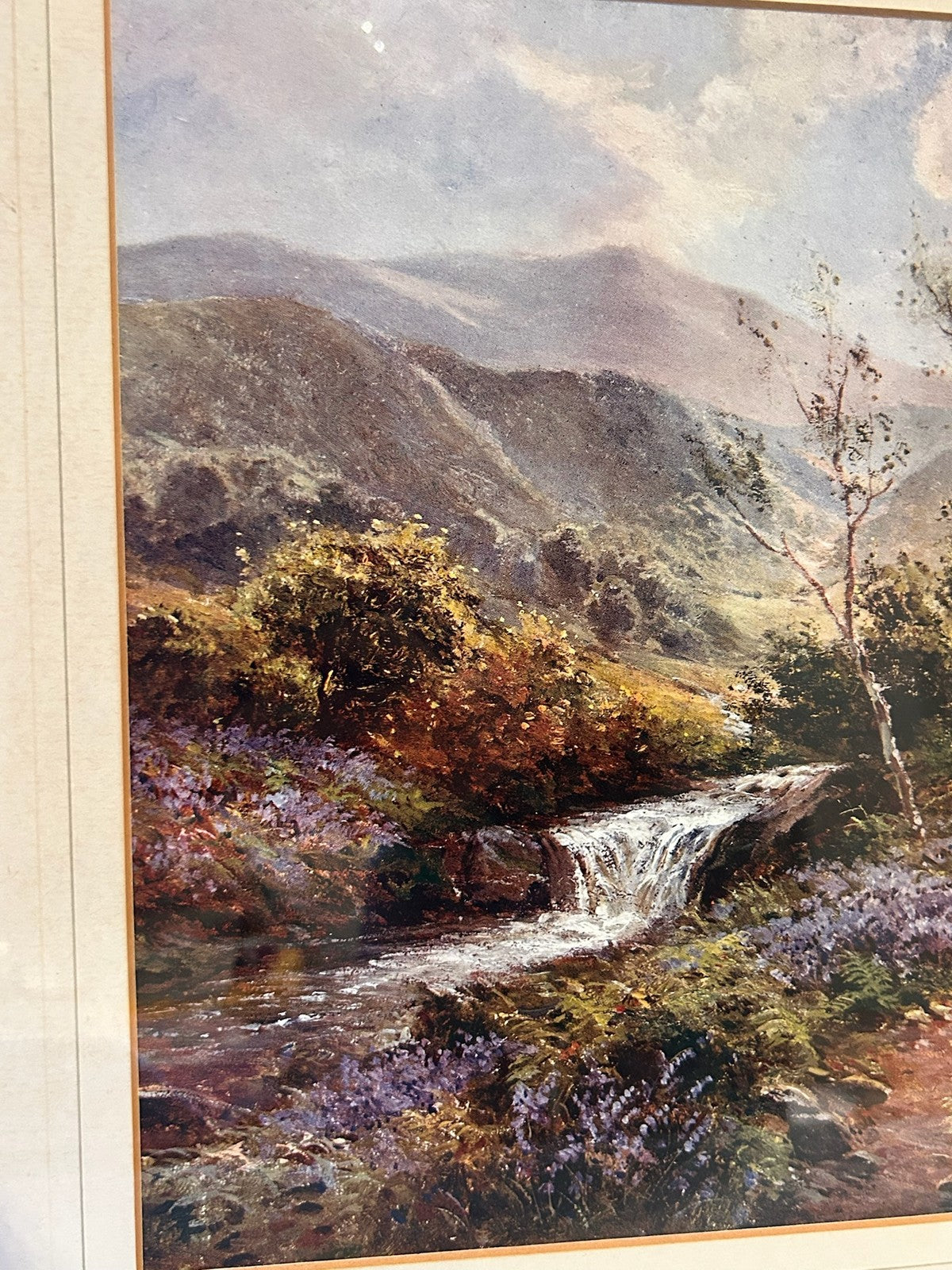 Antique Colour Print Autumn Woodland River Landscape Highland Stream Framed 56cm2