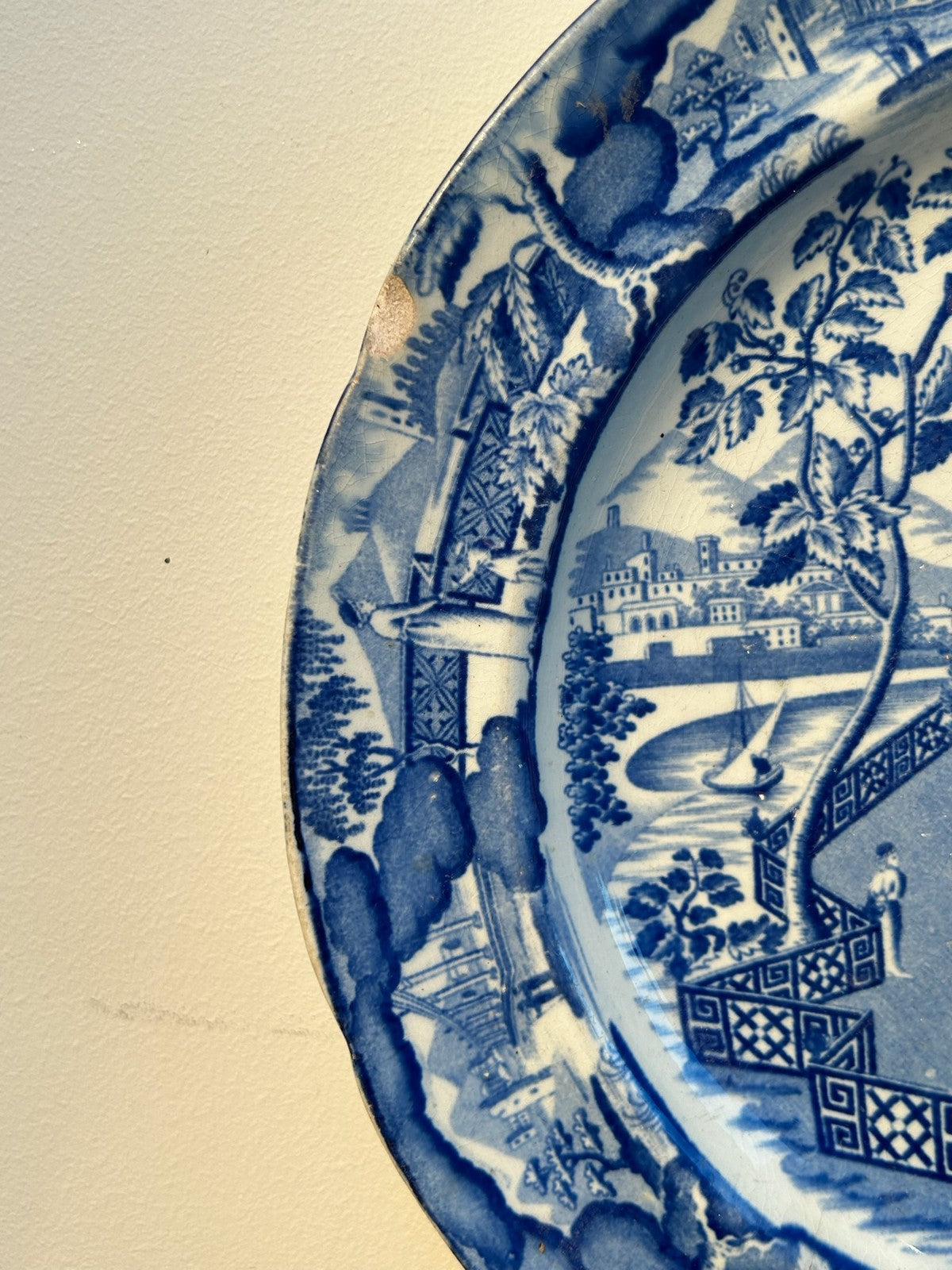Antique Staffordshire Blue White Plate Classical Temple c1820 Transferware3