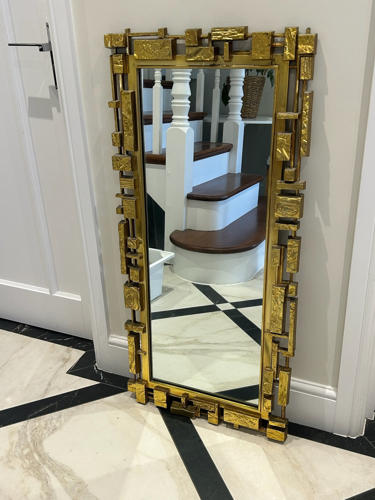 1970s Brutalist Mirror Syroco USA Mid Century Modern Hollywood Regency 106cm1